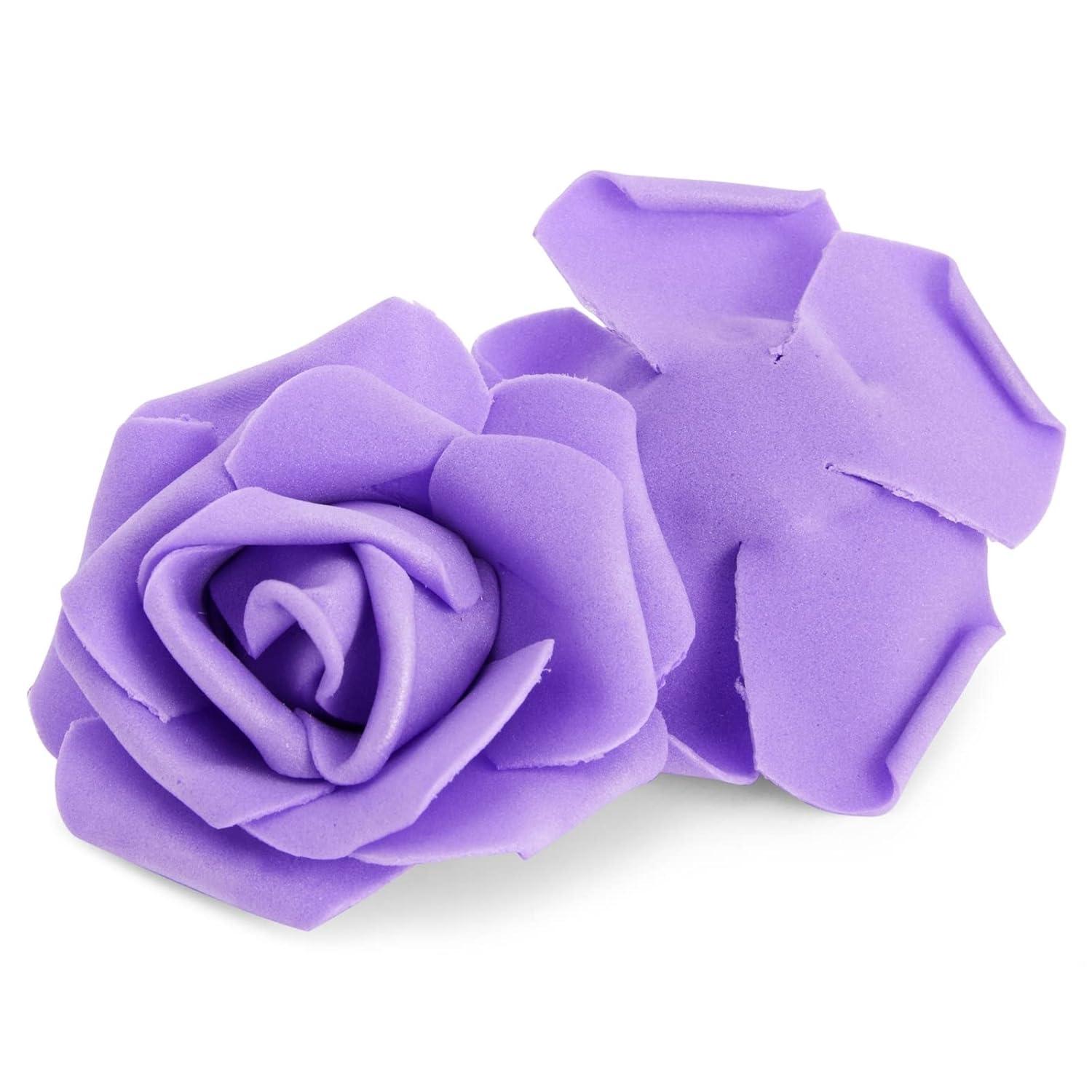 Juvale 100 Pack Purple Artificial Flowers, Bulk Stemless Fake Foam Roses for Wedding, Decorations, Bouquets, 3 in