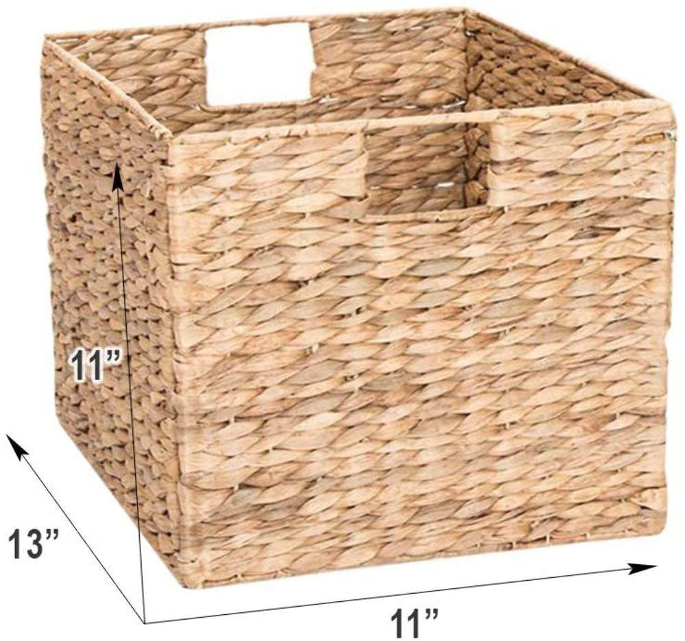 Westerly 2 Decorative Hand-Woven Water Hyacinth Wicker Storage Basket, 16 by 11 by 11 Ideal for Shelving Units
