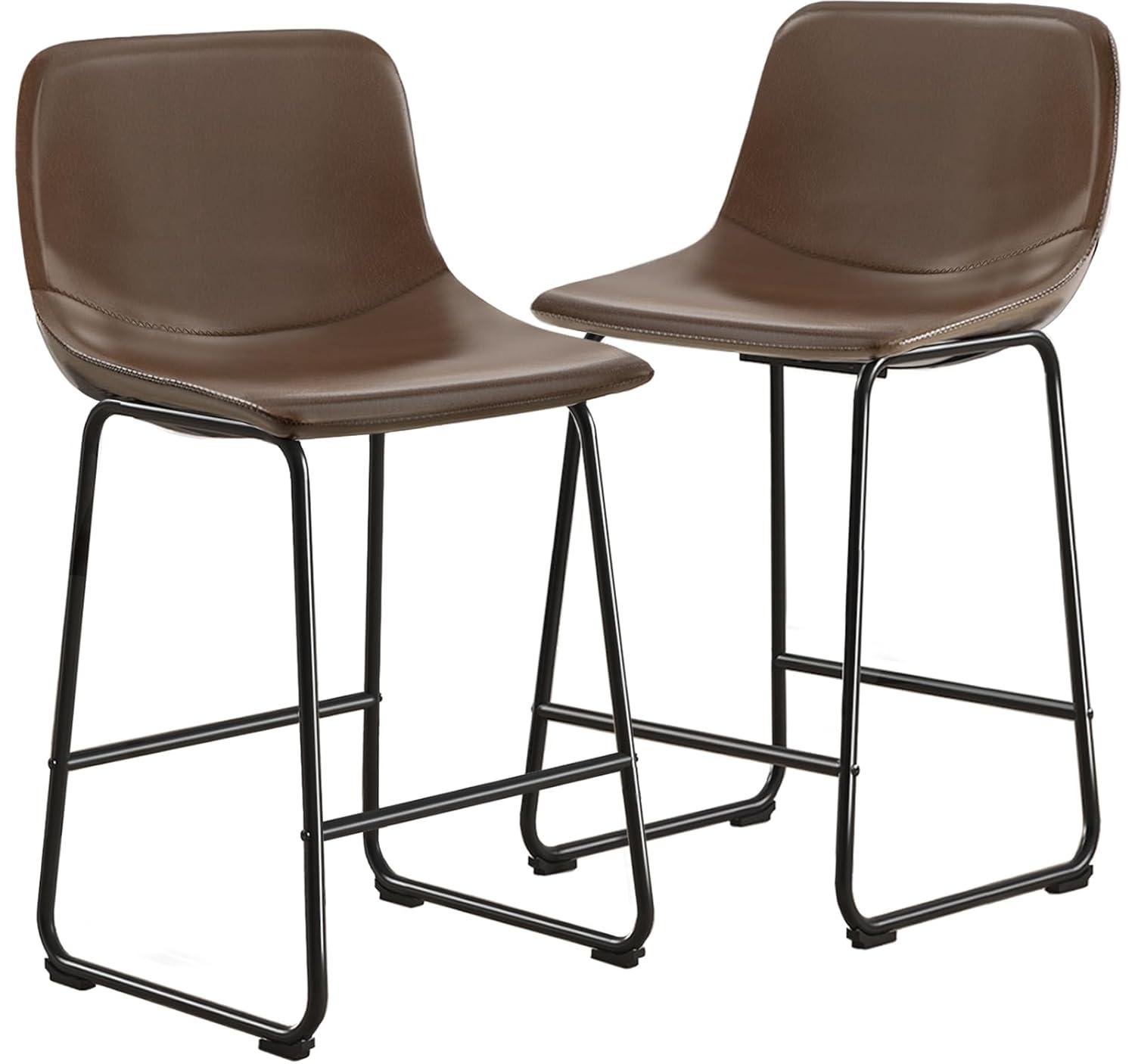 Bennium Counter Stools Set of 2, 24 inch Counter Height Bar Stools Hold up to 500 lbs, Armless Counter Height Chairs with Metal Legs & Soft Backrest for Kitchen Island Coffee Shop, Brown