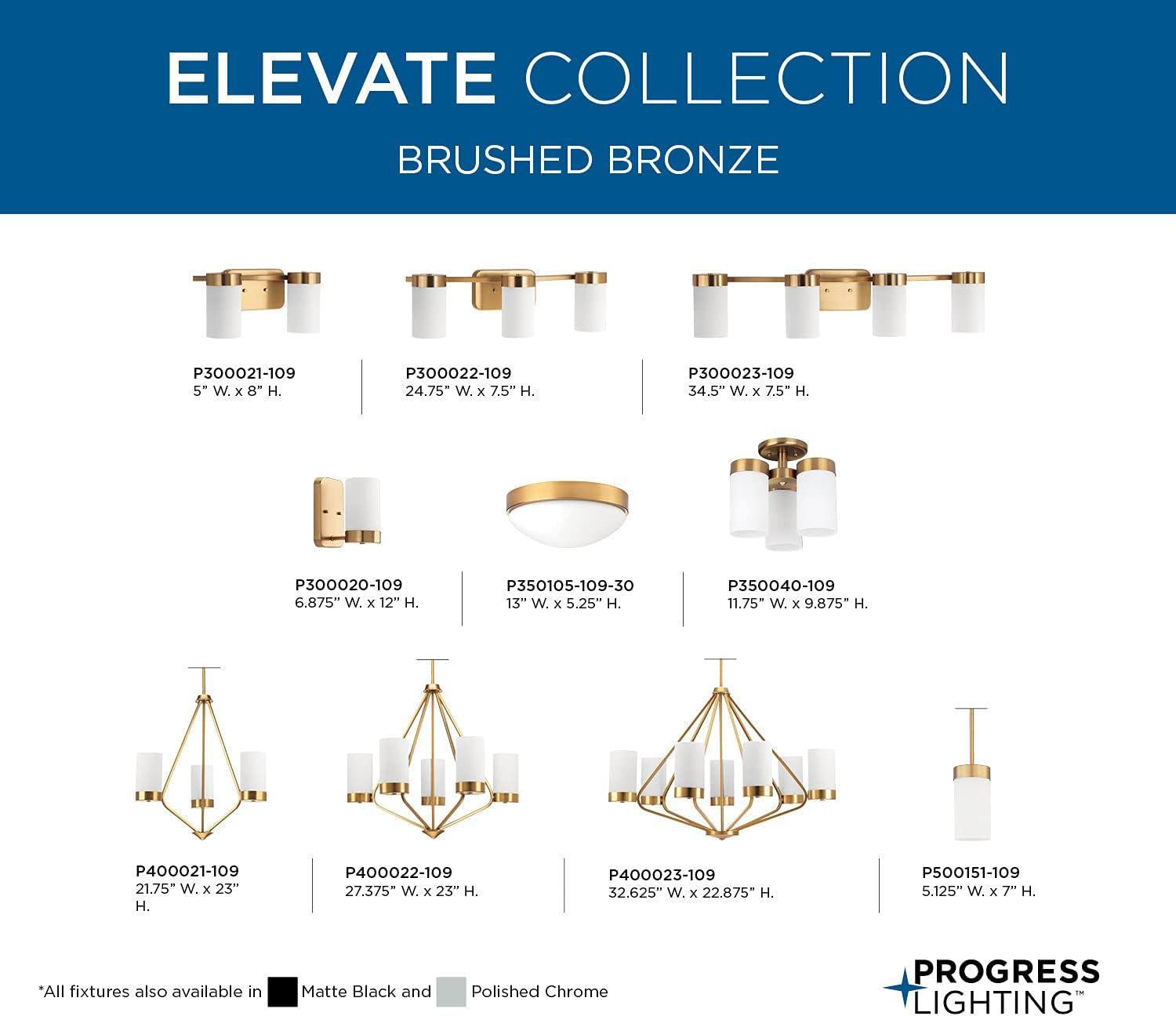 Progress Lighting Elevate 1-Light Wall Sconce, Brushed Bronze, Etched White Glass Shade