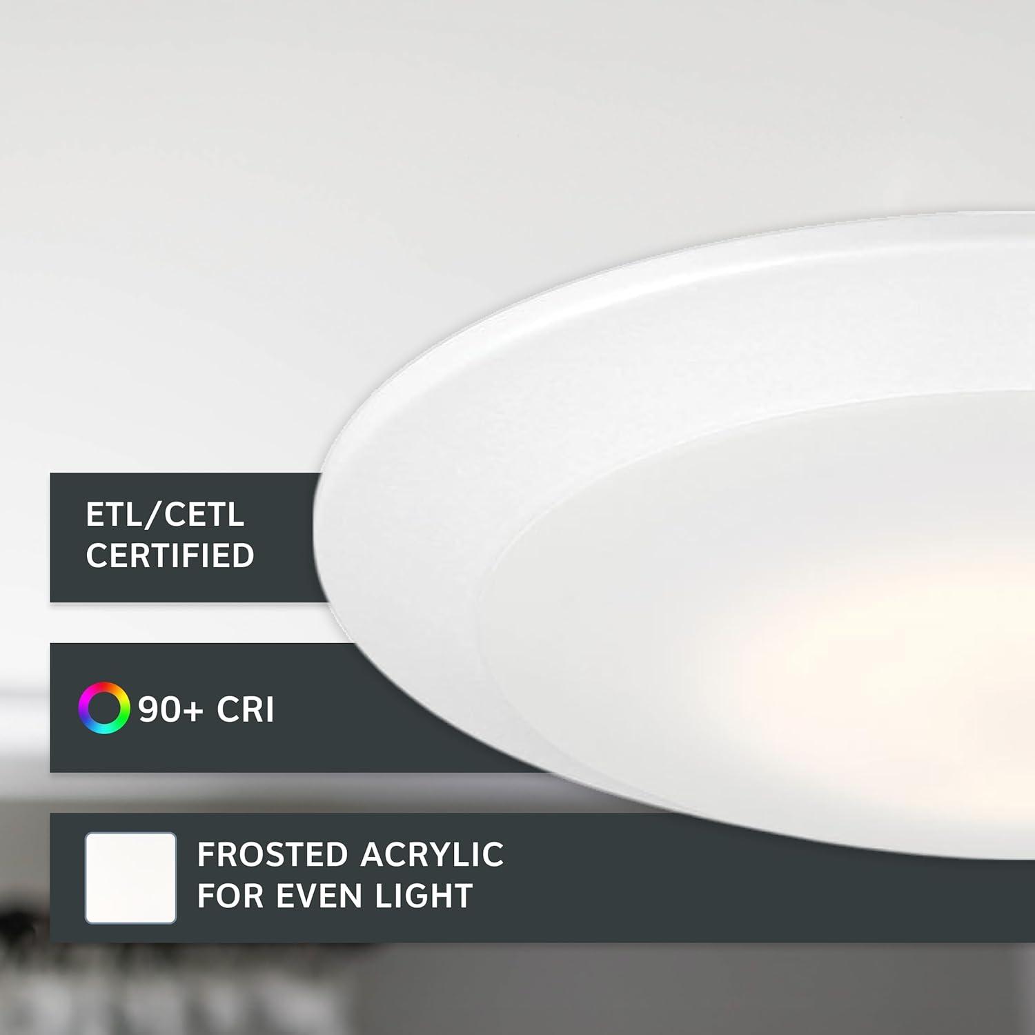 Designers Fountain LED Recessed Ceiling Lights 6 Pack, 7 inch CCT Disk Light Fixtures, Dimmable, 1000 Lumens, 3000K /4000K, White Trim, RC7WHWH8102C-6