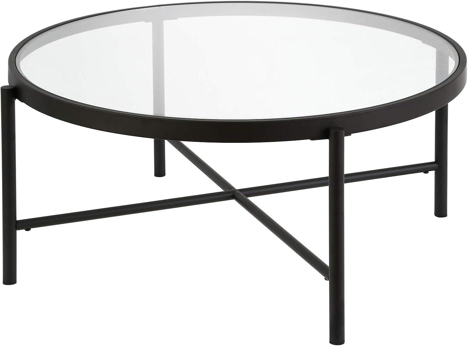 Evelyn&Zoe Duxbury 36" Wide Round Coffee Table, Blackened Bronze