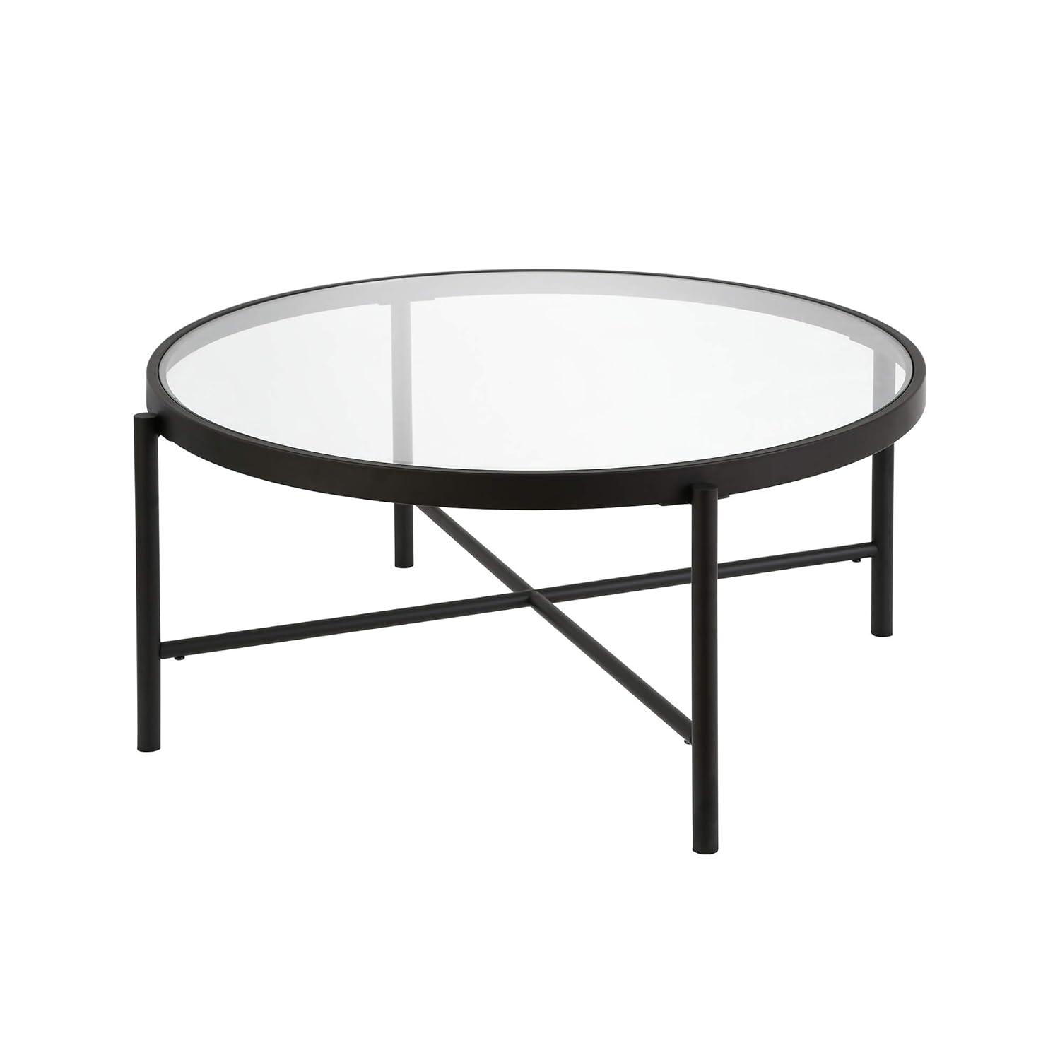 Evelyn&Zoe Duxbury 36" Wide Round Coffee Table, Blackened Bronze