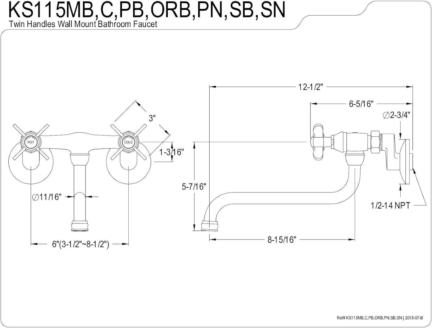 Essex 9" Traditional Brushed Brass Wall Mount Bathroom Faucet