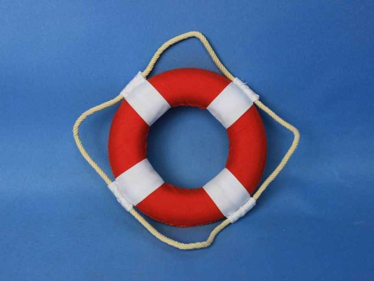 Handcrafted Decor  Vibrant Red Decorative Lifering with White Bands - 6 in.