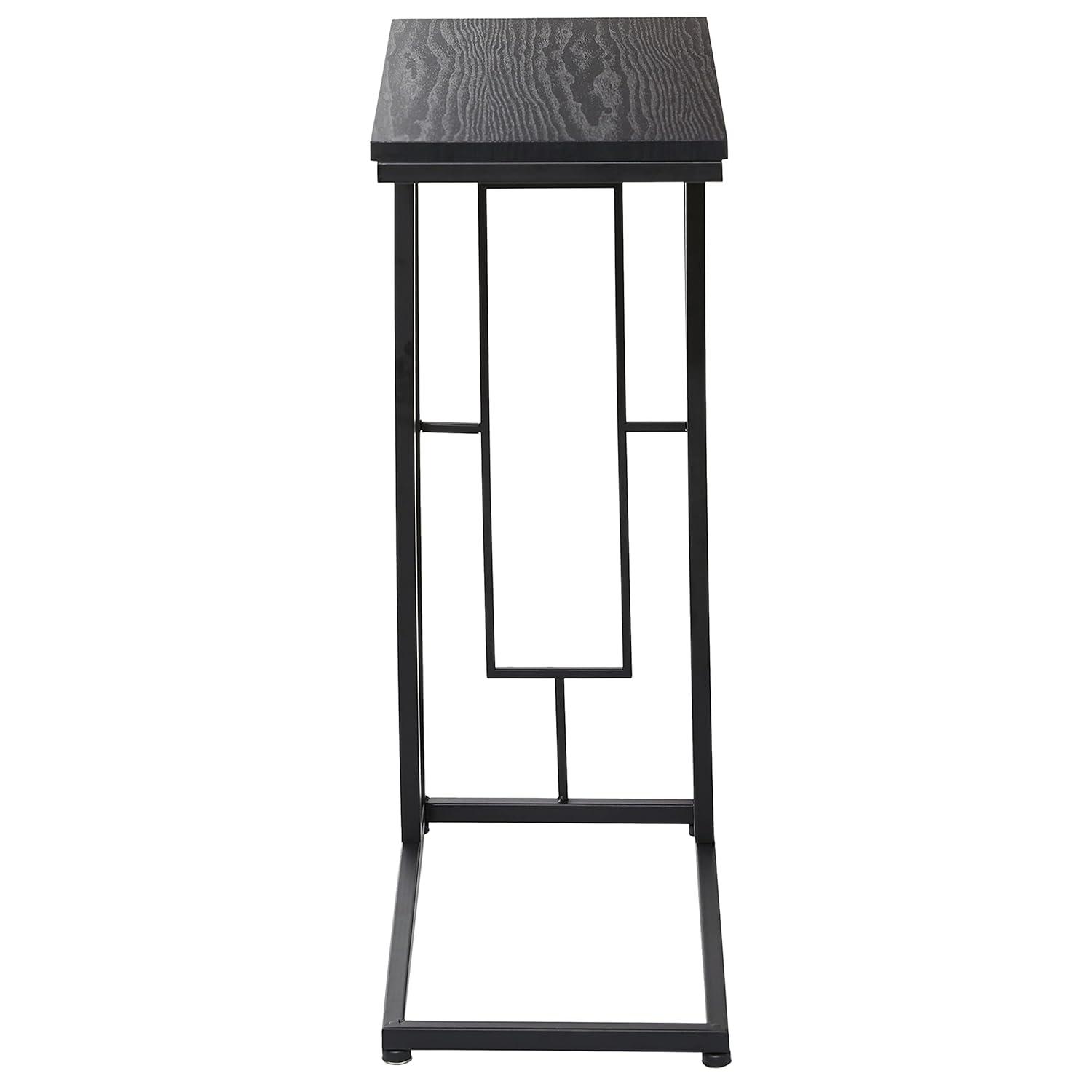 Contemporary Metal and Wood Accent Table Black - Olivia & May: C-Shaped, No Assembly, Iron Frame