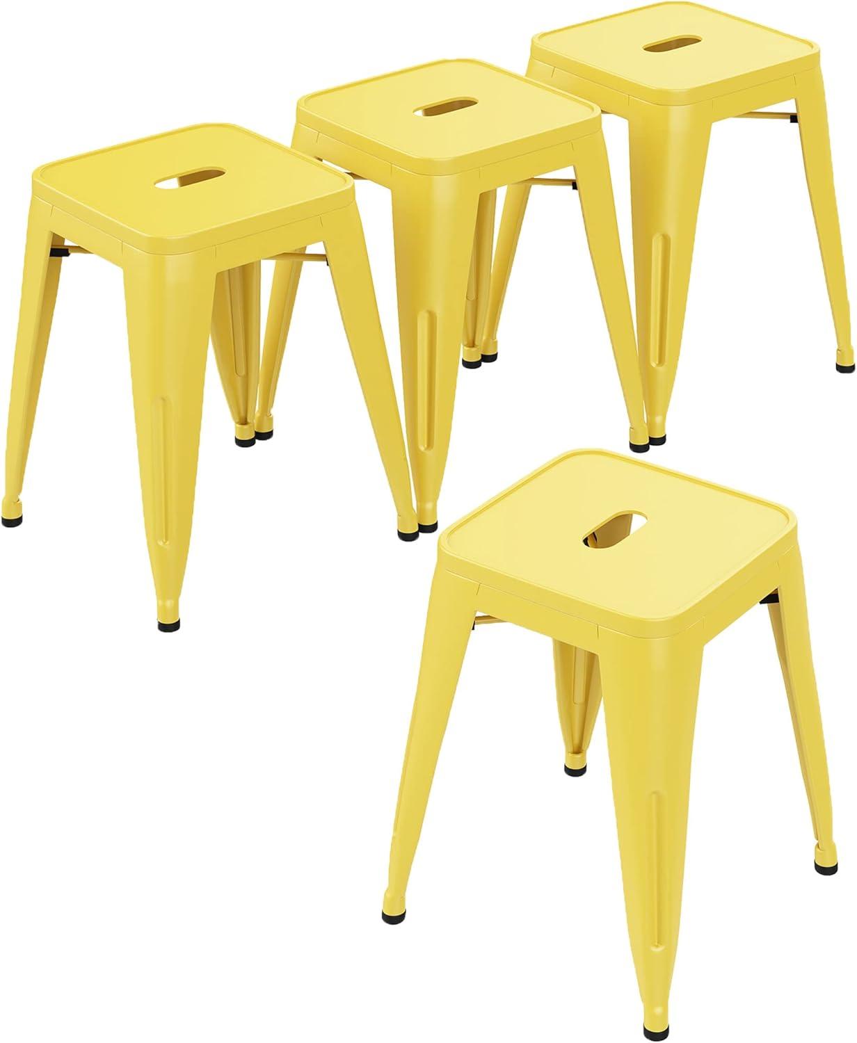 WENTMENT 18 Inch Stools Set of 4 Metal Stools Vintage Stackable Backless Stools for Classroom Home Kitchen Kids Stools Yellow