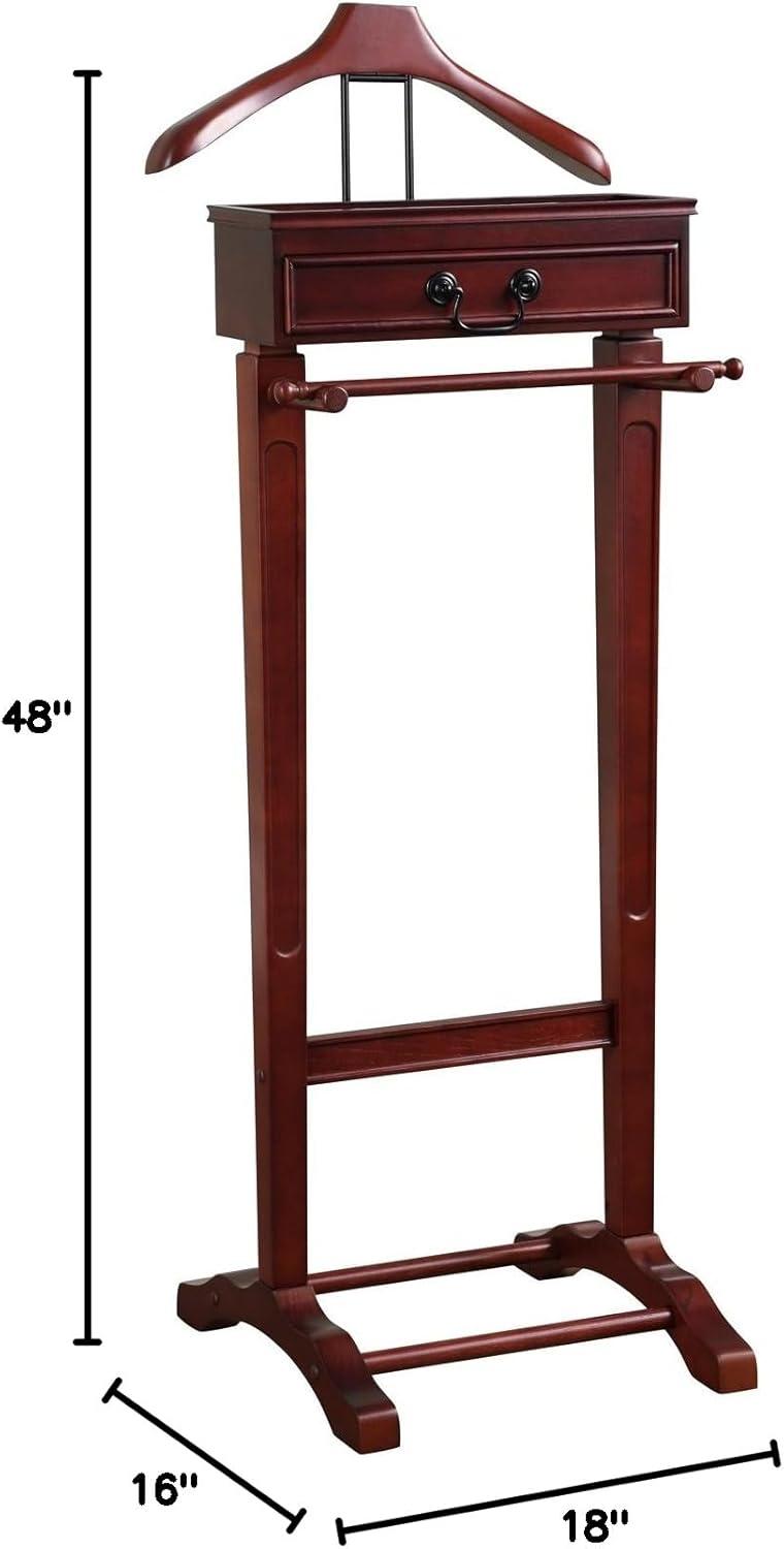 Mahogany Wood Wardrobe Valet Stand with Drawer and Hanger