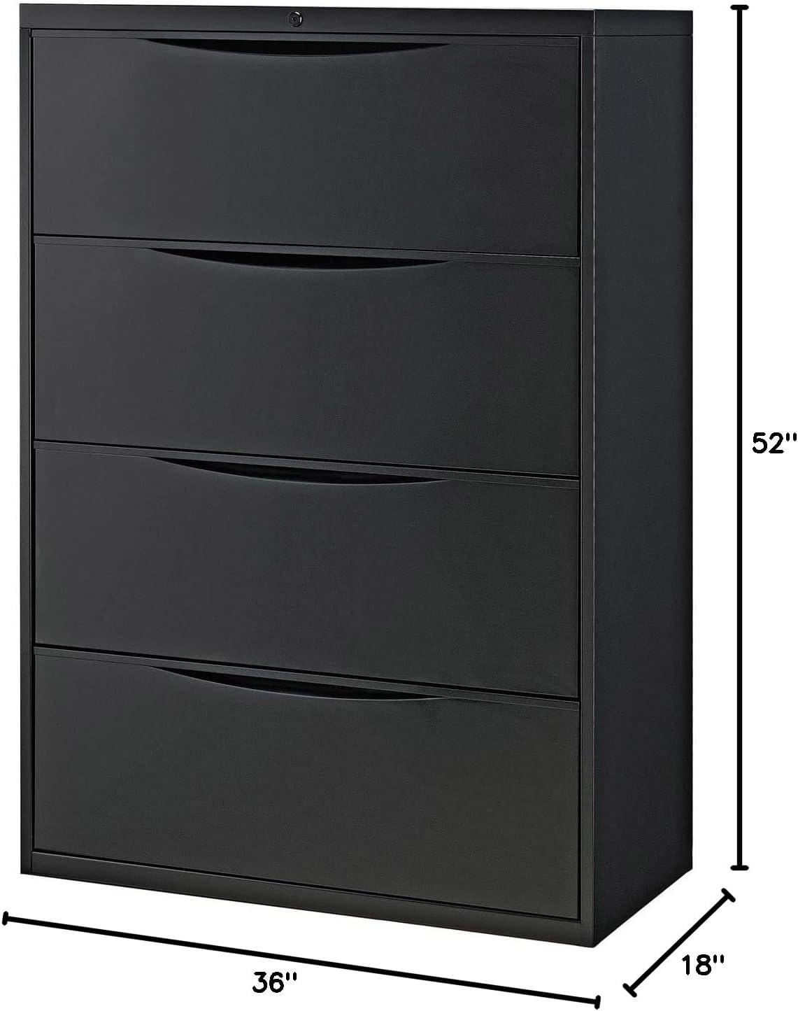 Global Industries 252470BK Interion 36 in. Premium Lateral File Cabinet 4 Drawer, Black