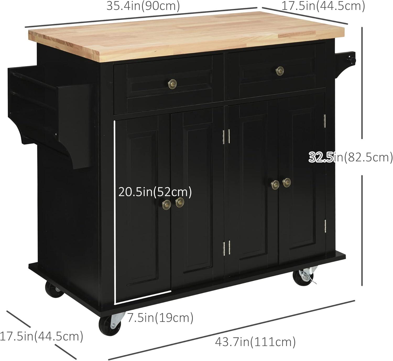 HOMCOM Kitchen Island on Wheels, Rolling Cart with Rubberwood Top, Spice Rack, Towel Rack and Drawers for Dining Room