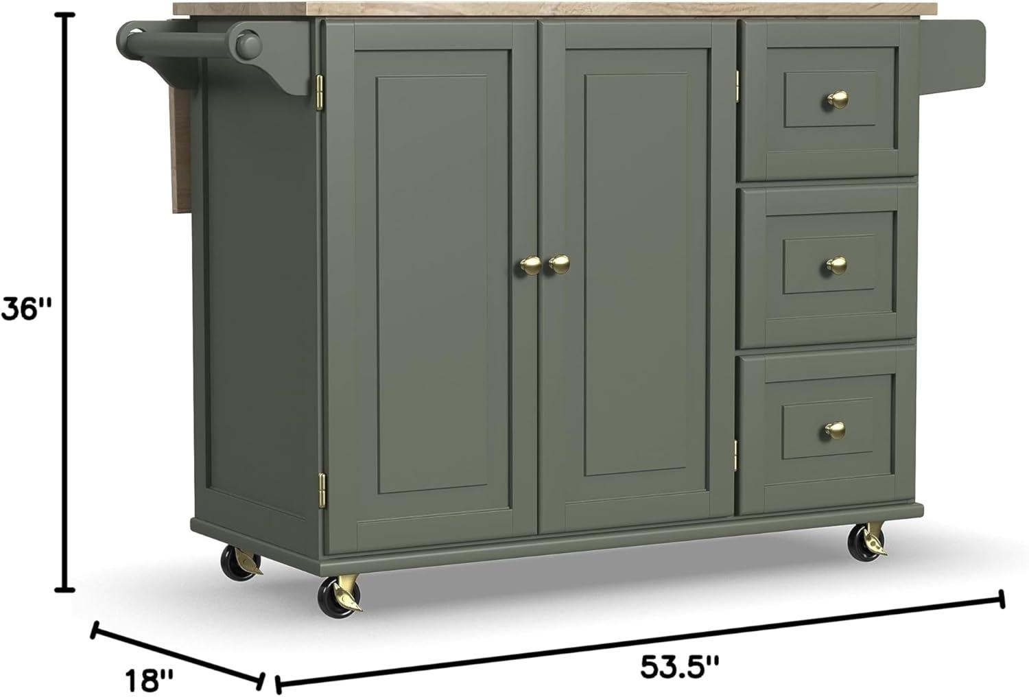 Homestyles Dolly Madison Engineered Wood Kitchen Cart in Sage Green/Brass