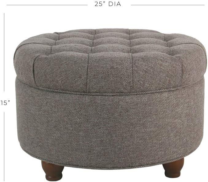 Large Tufted Round Storage Ottoman with Lid & Wood Legs - HomePop