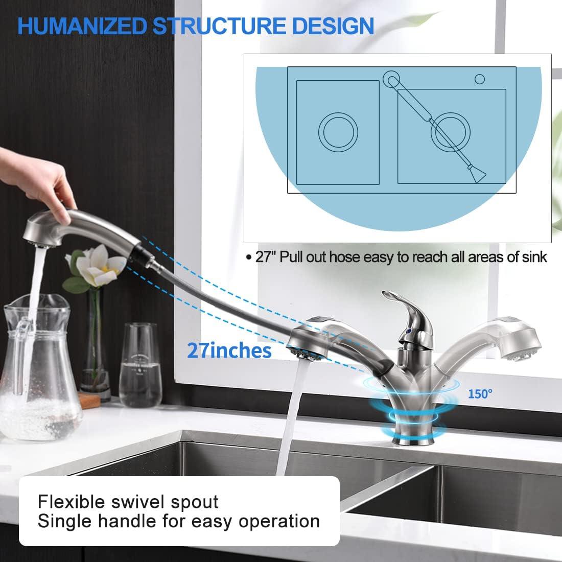 Brushed Nickel Single Handle Kitchen Faucet with Pull-Out Spray