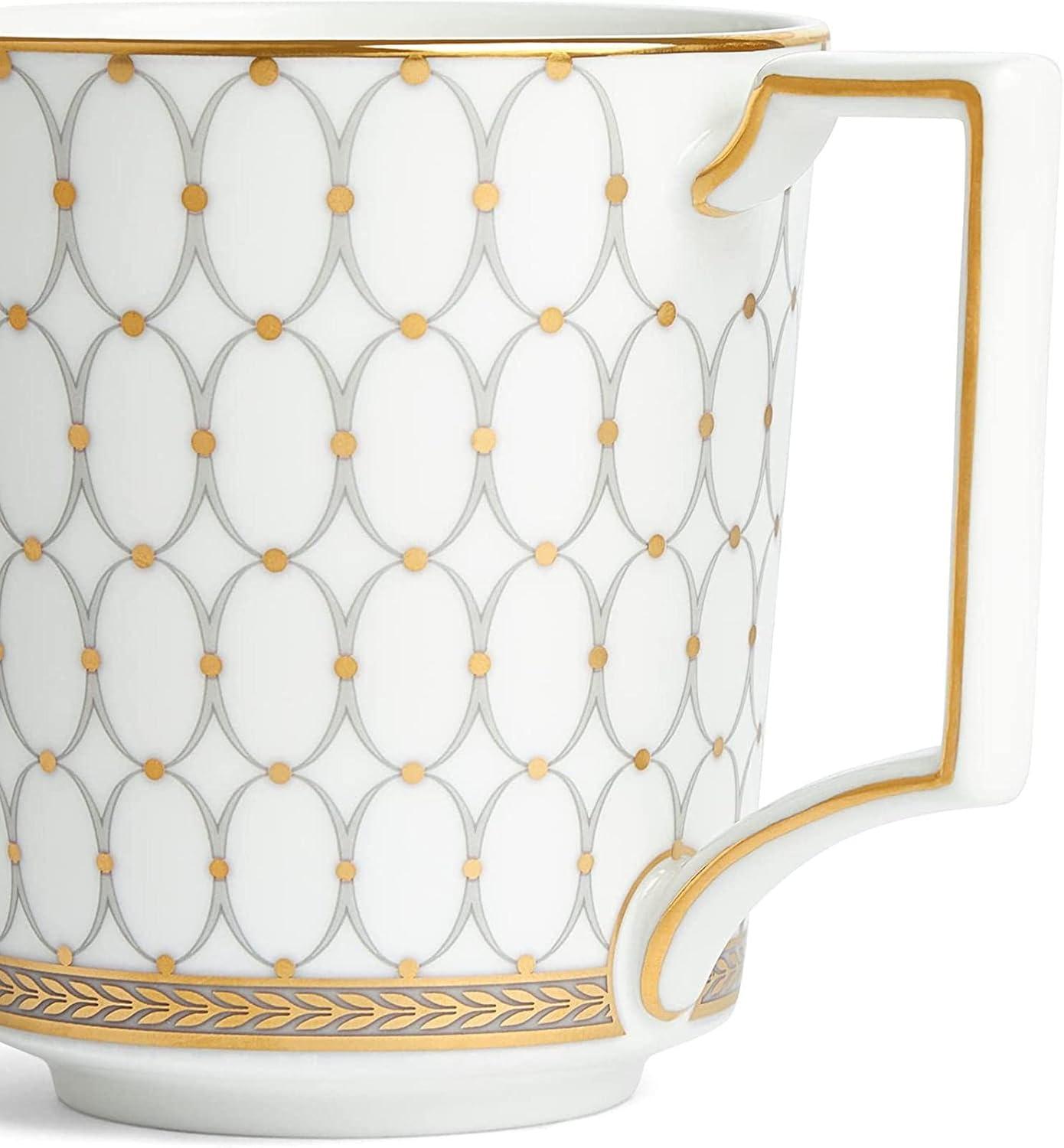 White Ceramic Mug with Gold Geometric Pattern