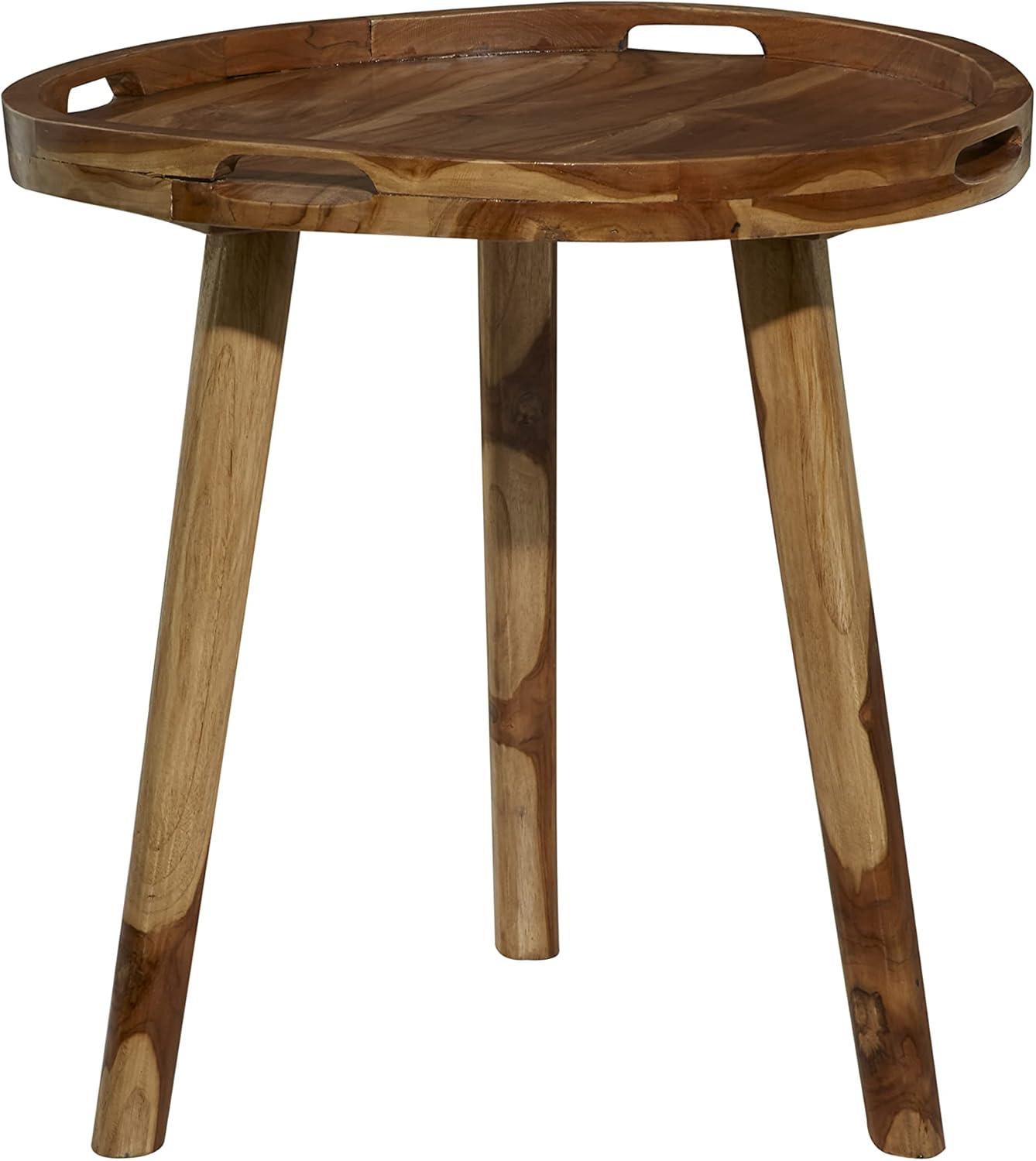 Contemporary Teak Wood Tray Accent Table Brown - Olivia & May: Round, No Assembly, Splayed Legs