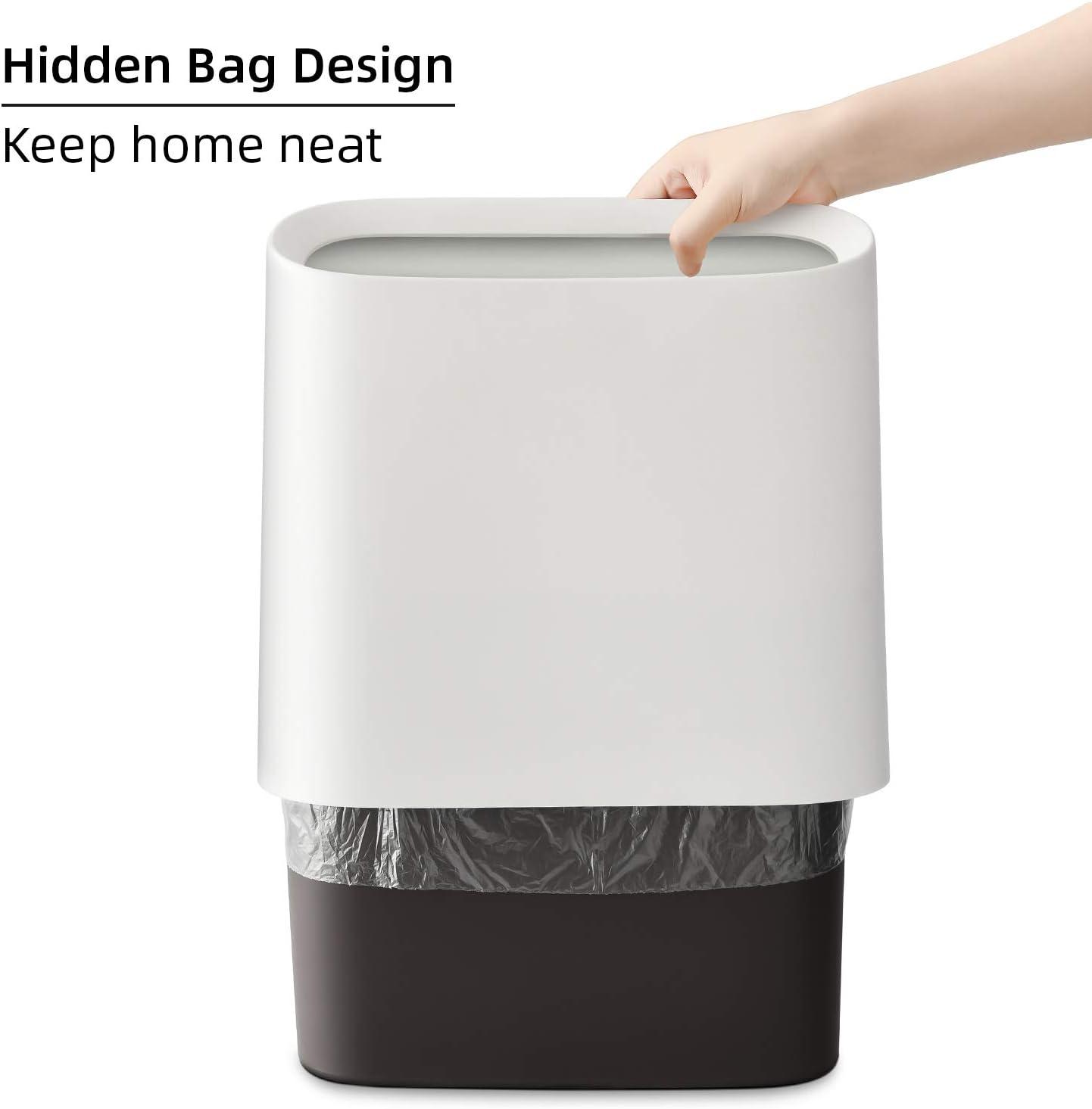 Slim White Rectangular Plastic Bathroom Trash Can