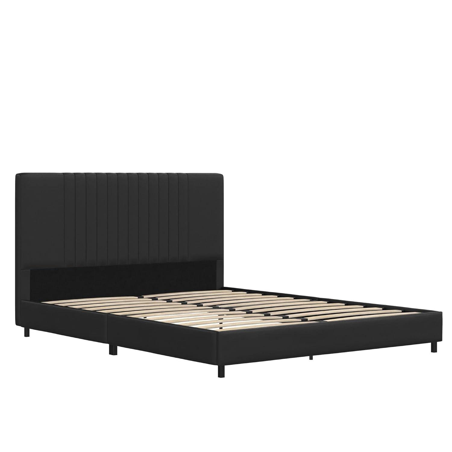 RealRooms Rio Faux Leather Upholstered Platform Bed with Tufted Headboard, Twin, White