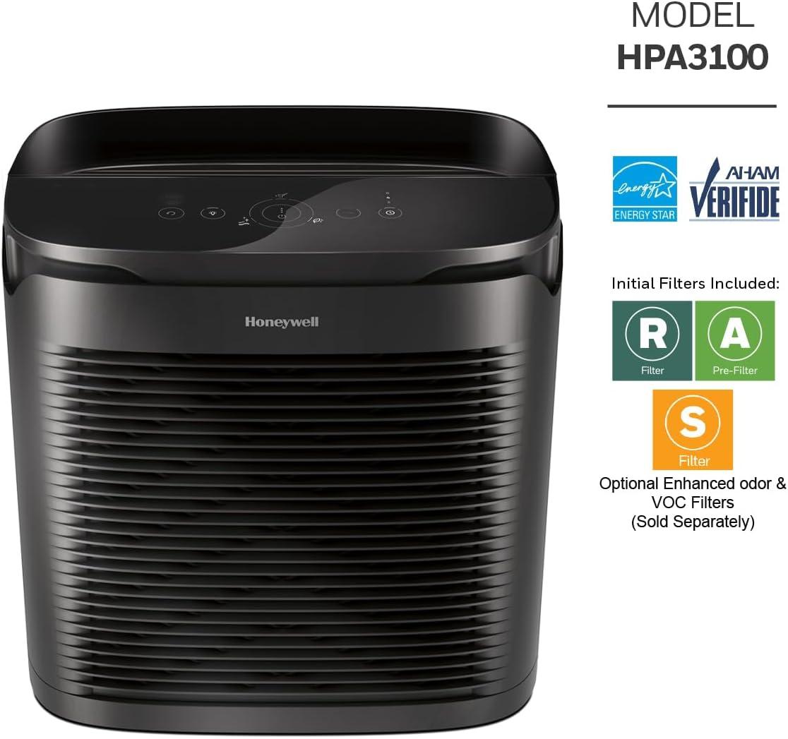 Honeywell Power Plus HEPA Air Purifier for Medium and Large Rooms Black: 4 Settings, 100-300 sq. ft., AHAM & Energy Star Certified