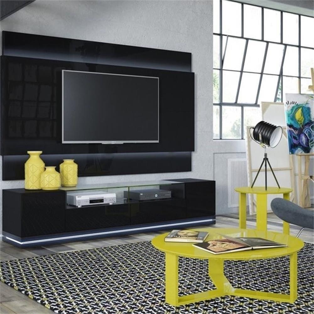 Vanderbilt Wood 85" TV Stand in Matte Black & Gloss