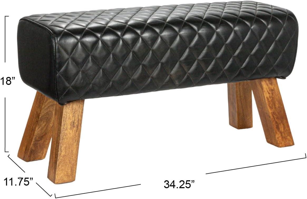 Storied Home Stitched Genuine Leather Bench Black