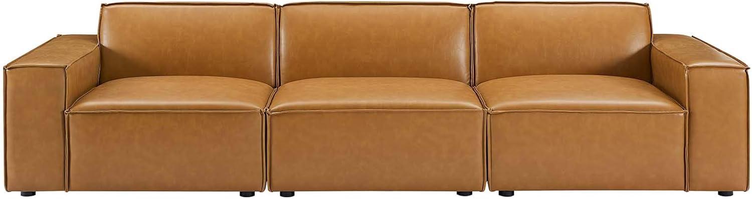 Modway Restore 3-Piece Faux Leather Upholstered Sofa in Tan Finish