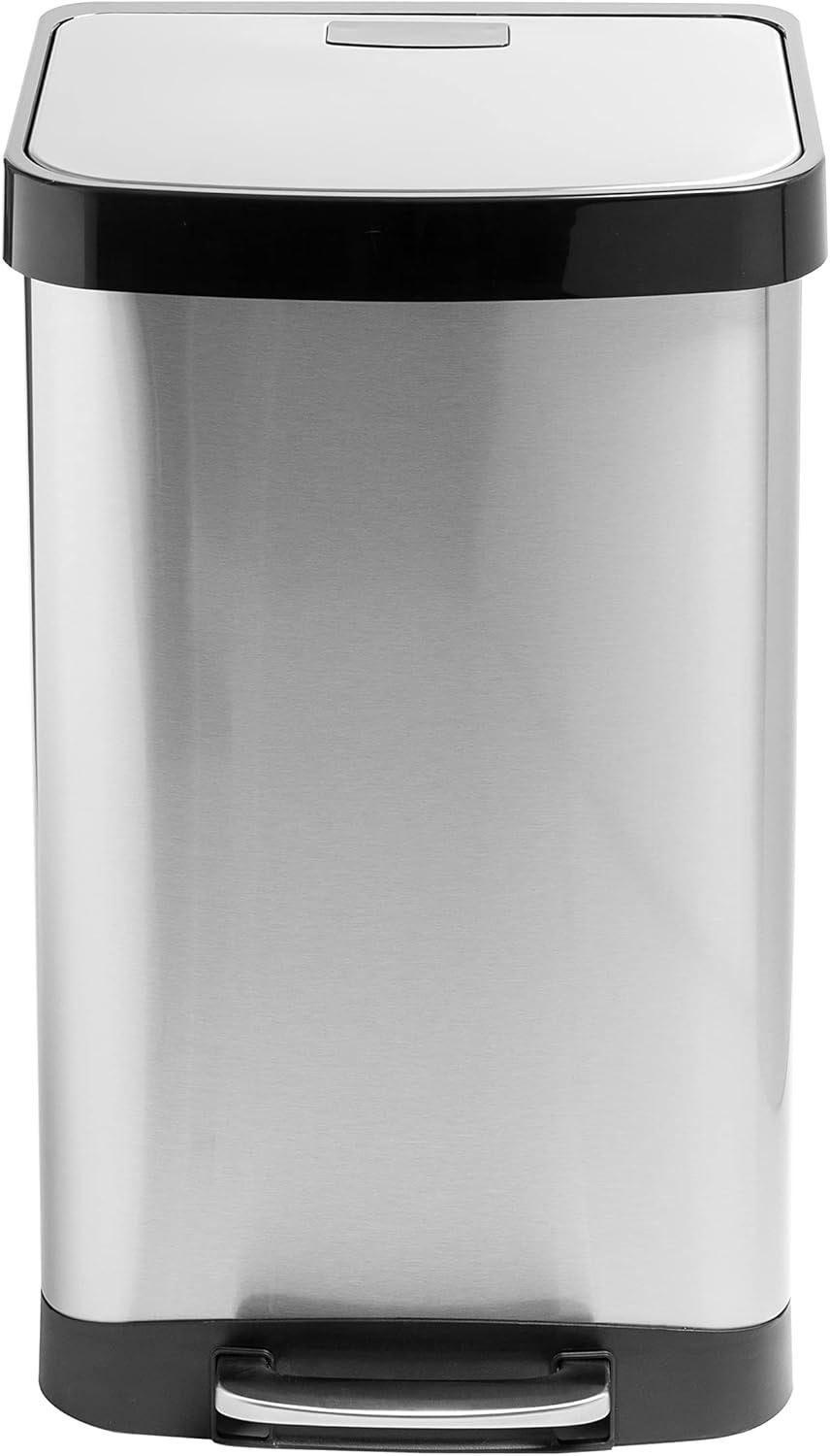 50L Black and Stainless Steel Step Trash Can