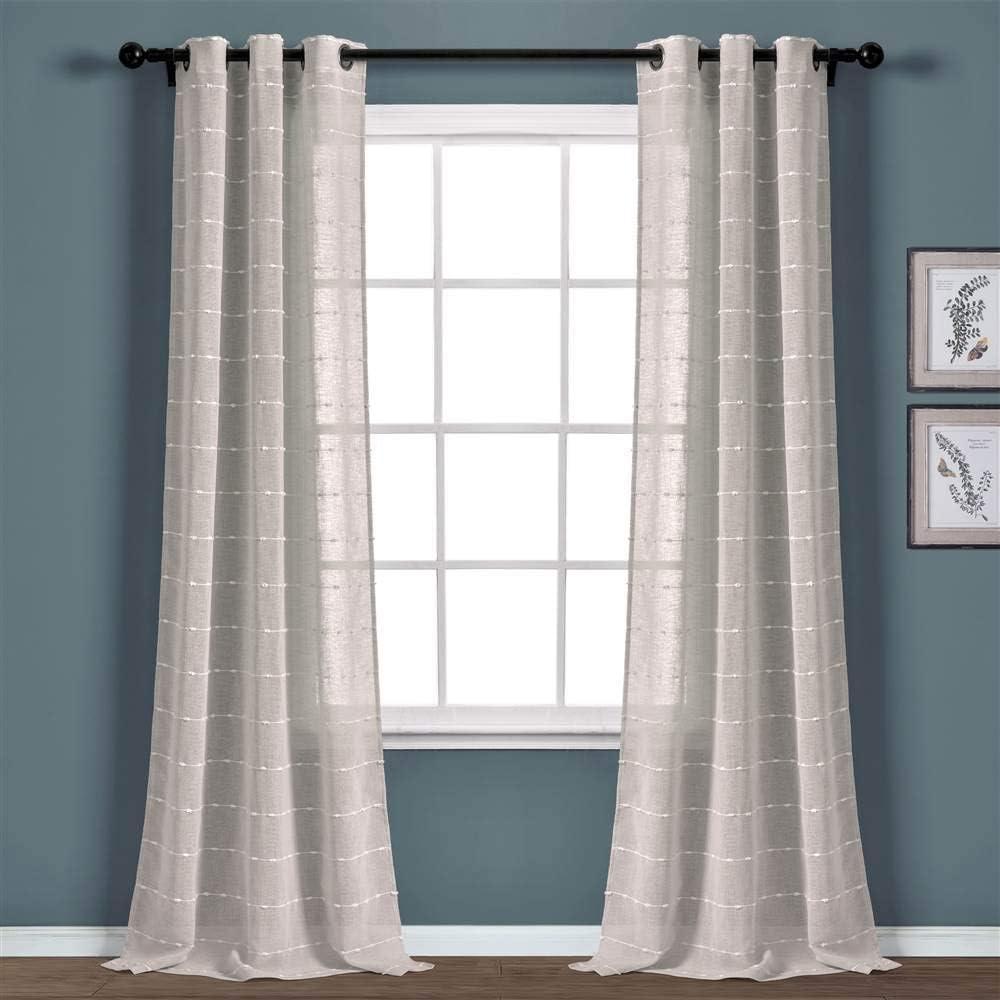 Farmhouse Textured Sheer Polyester Sheer Curtain Pair (Set of 2)