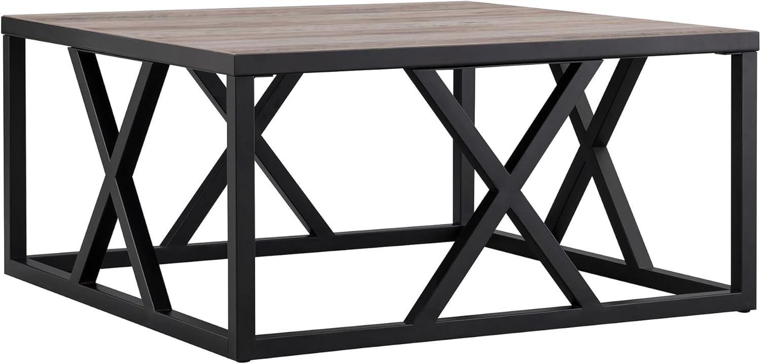 Henn&Hart Traditional Square Geometric Metal Coffee Table with Gray Oak Wood Top