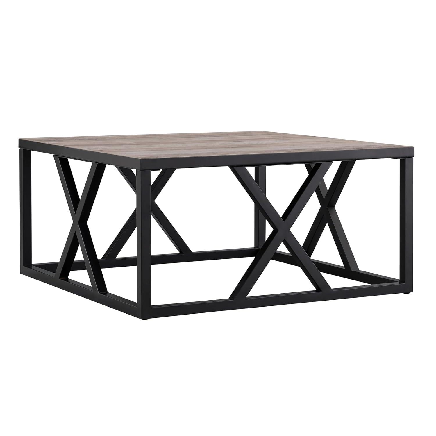 Evelyn&Zoe Jedrek 35" Wide Square Coffee Table, Blackened Bronze/Rustic Oak