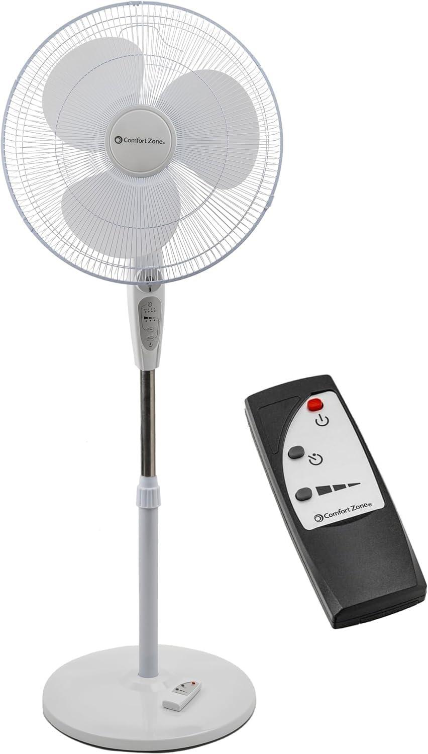 Comfort Zone 18" White Oscillating Pedestal Fan with Remote Control