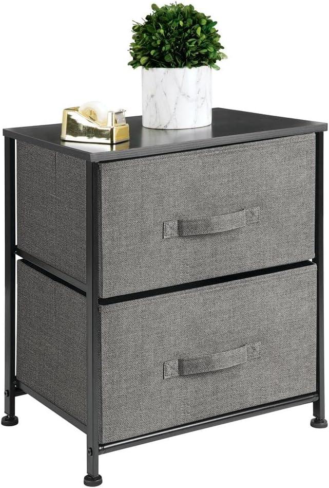 Wood Top Metal Frame 2 Drawer Night Stand