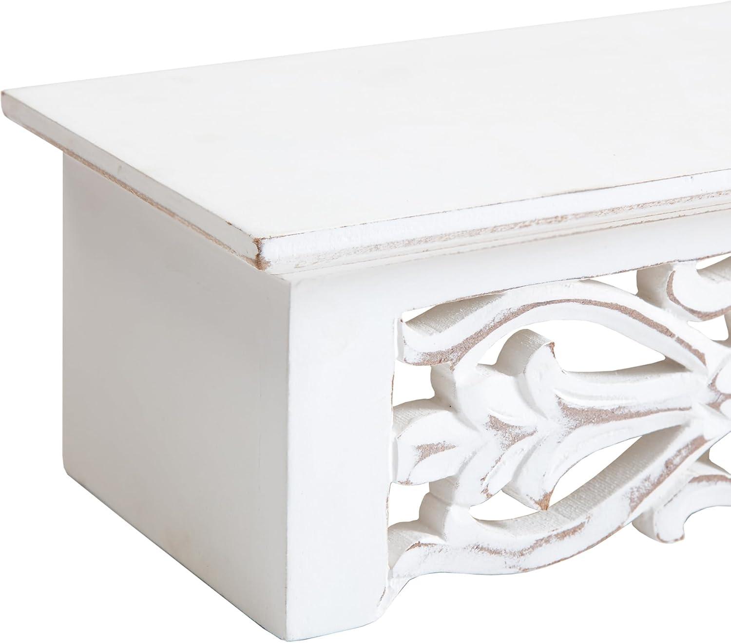 Brewster 24" Hyla White Decorative Shelf: Carved Floating, Botanical Detail, No Assembly Required