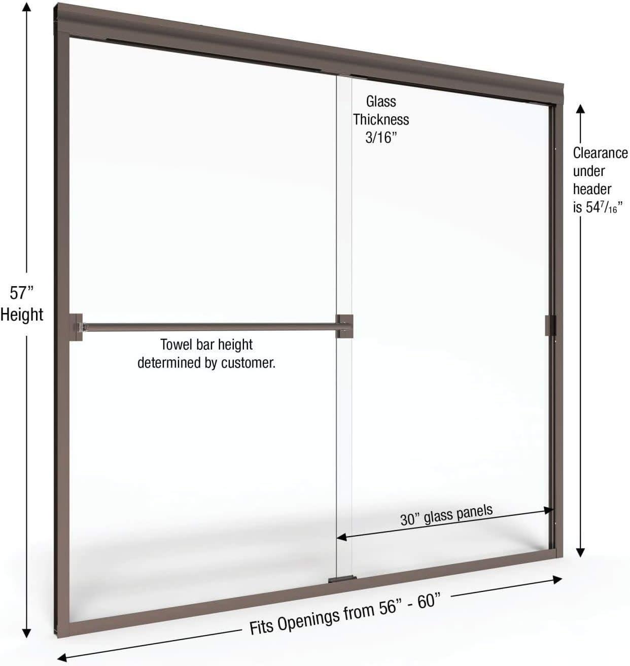 Classic Chrome Semi-Frameless Sliding Tub Door, 56-60 in. W x 57 in. H