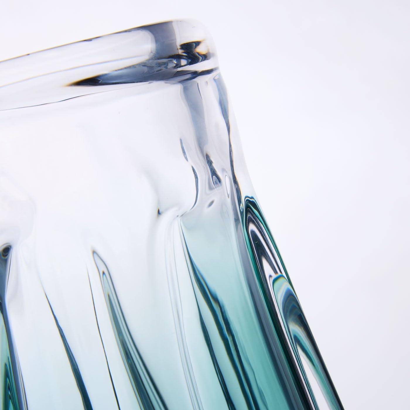 Luxury Lane Hand Blown Laine Art Glass Vase Forest Green Ombre 12.5"H