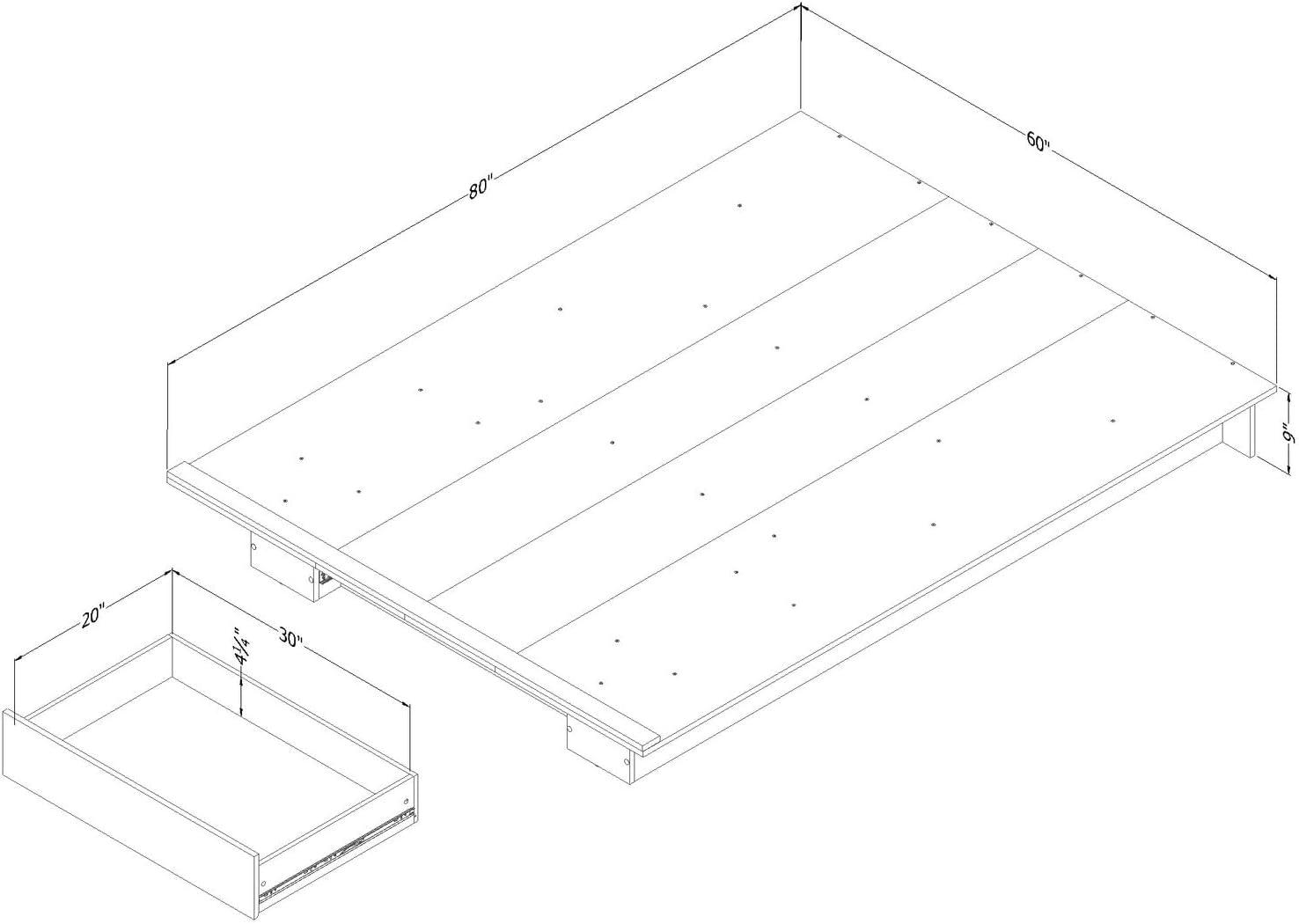 Queen Holland Platform Bed with Drawer Weathered Oak - South Shore