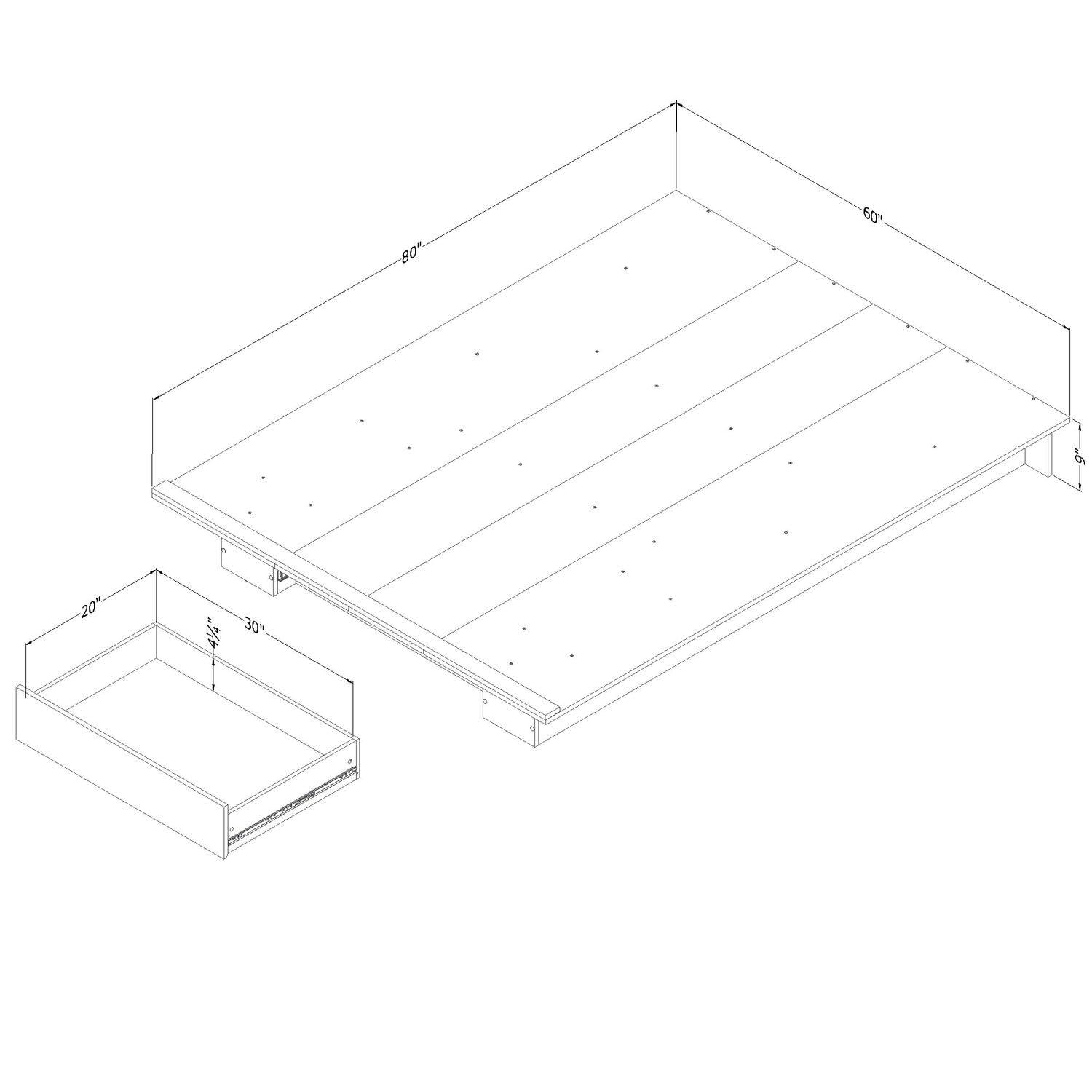 HomeStock Platform Bed with Drawer Weathered Oak Holland