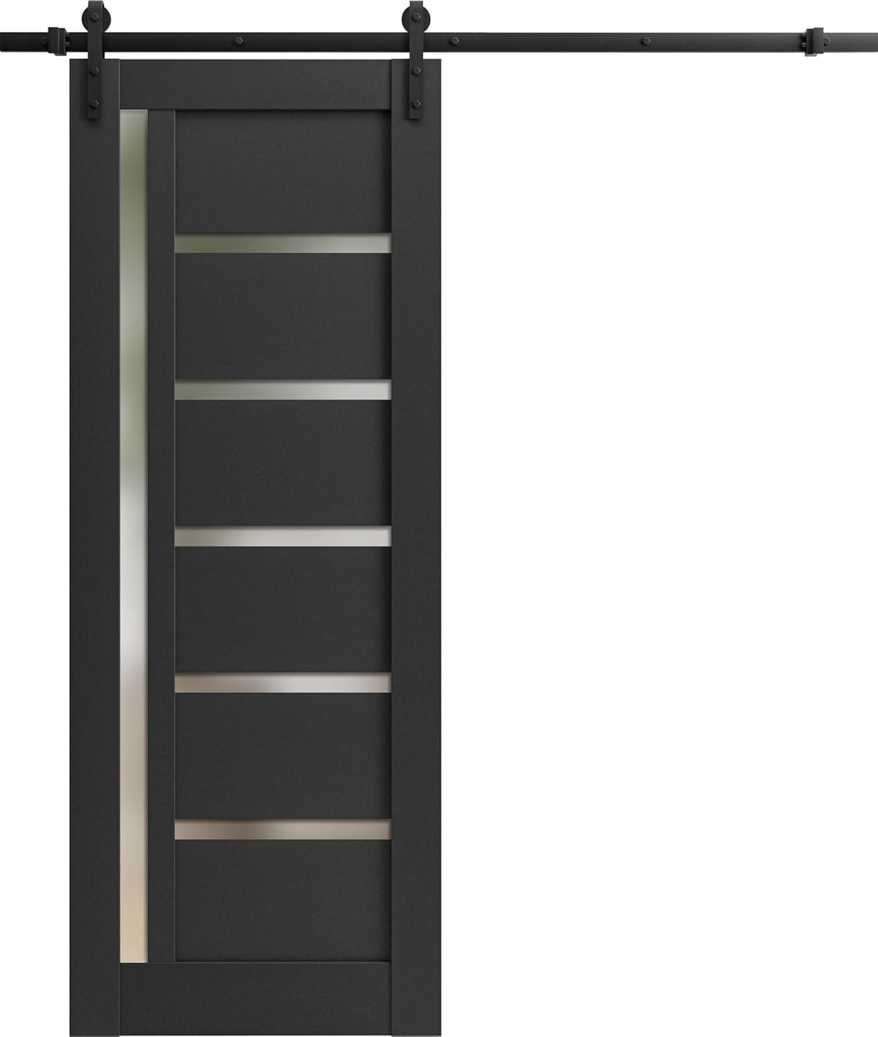 Matte Black 32" x 96" Barn Door with Frosted Glass