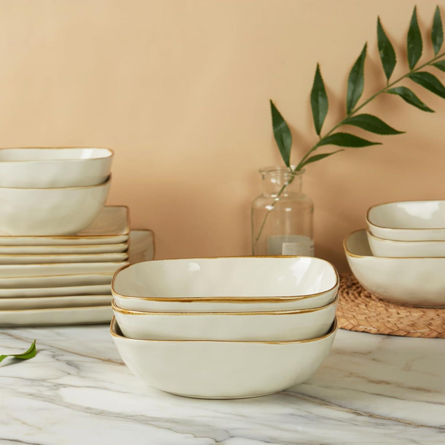 Famiware 8'' Stoneware Large Square Pasta Bowl (Set of 4)