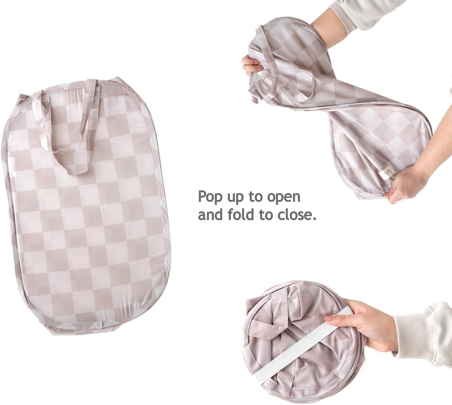 3 Sprouts Baby & Kids Recycled Fabric Pop-up Laundry Hamper - Gingham Beige