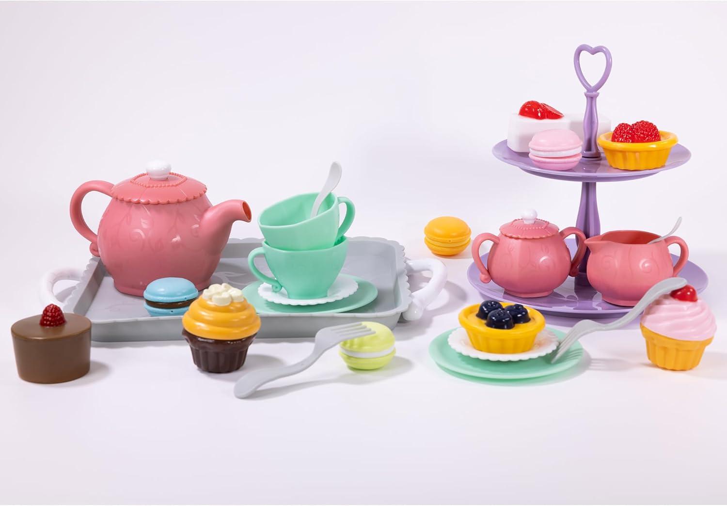 NurtureNature Afternoon Tea Set 25pc - Pink Pot, Desserts, Pretend Play, Ages 3+