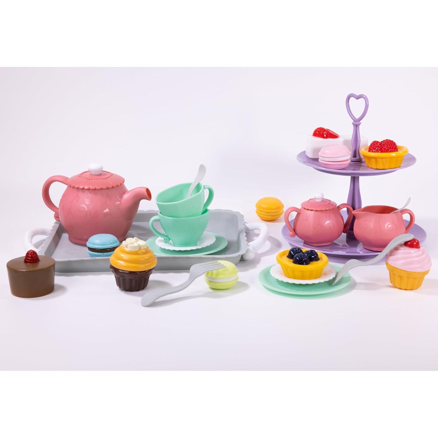 NurtureNature Afternoon Tea Set 25pc - Pink Pot, Desserts, Pretend Play, Ages 3+