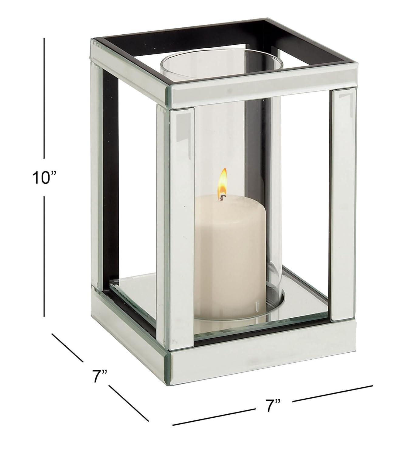 House of Hampton® Glass Pillar Silver Hurricane Lamp with Mirrored Accents