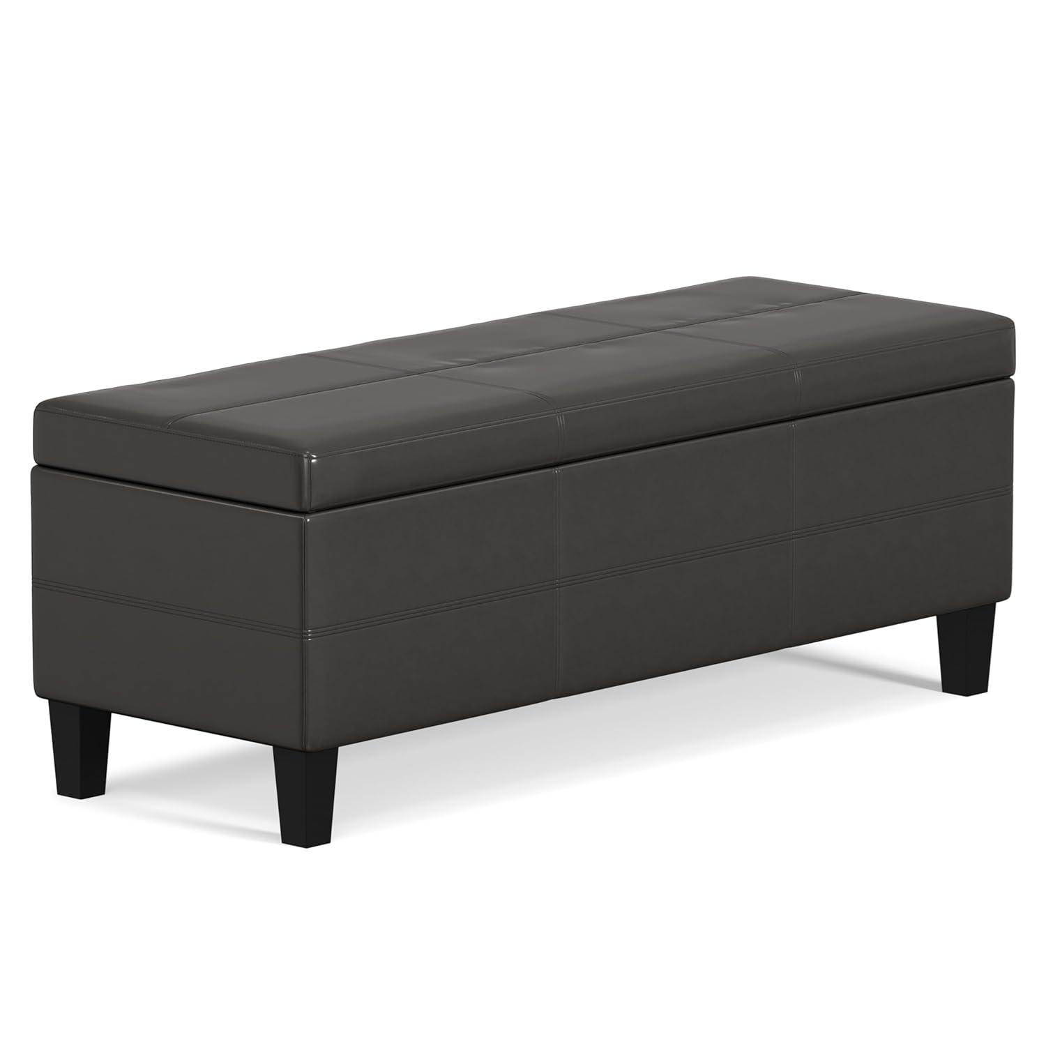 Simpli Home Afton 48"W Vegan Faux Leather Storage Ottoman Bench