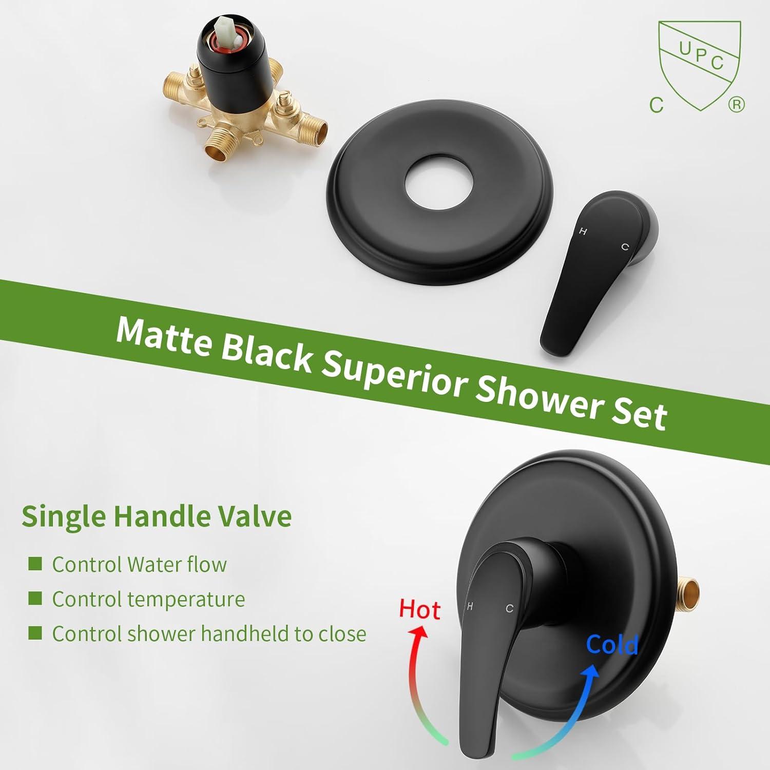 Tub Shower Faucet Set with 10 Spray Handheld Shower Matte Black Shower Head and Handle Set Shower System with Tub Spout 4.7 Inch Shower Handheld Shower Fixtures Tub and Shower Trim Kit
