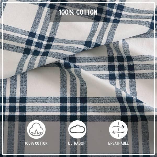 Twin XL Printed Pattern Sheet Set Navy Plaid - Eddie Bauer