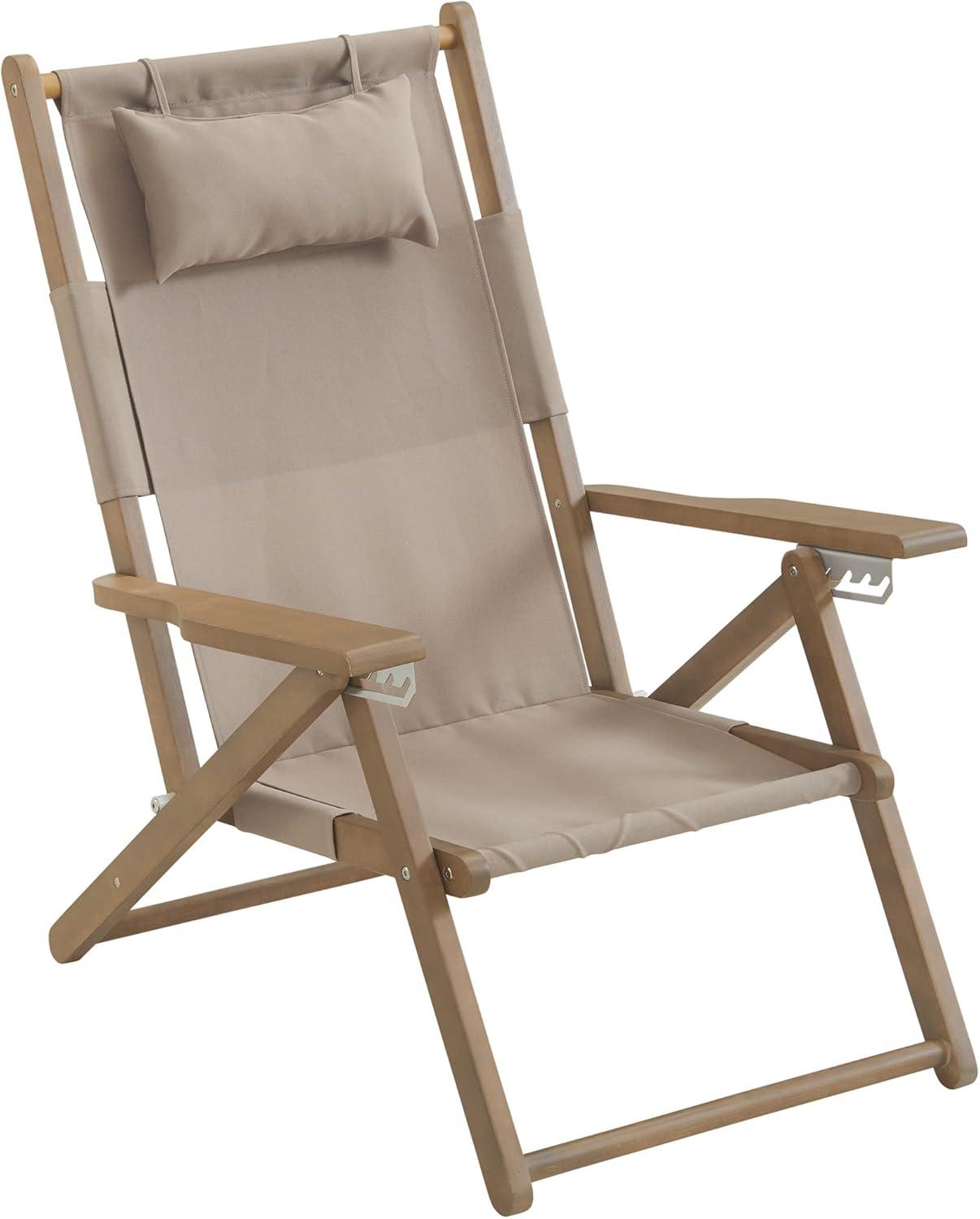 Beach Chair - Outdoor Weather-Resistant Wood Folding Chair with Backpack Straps - 4-Position Reclining Seat - Beach Essentials by Lavish Home (Taupe)