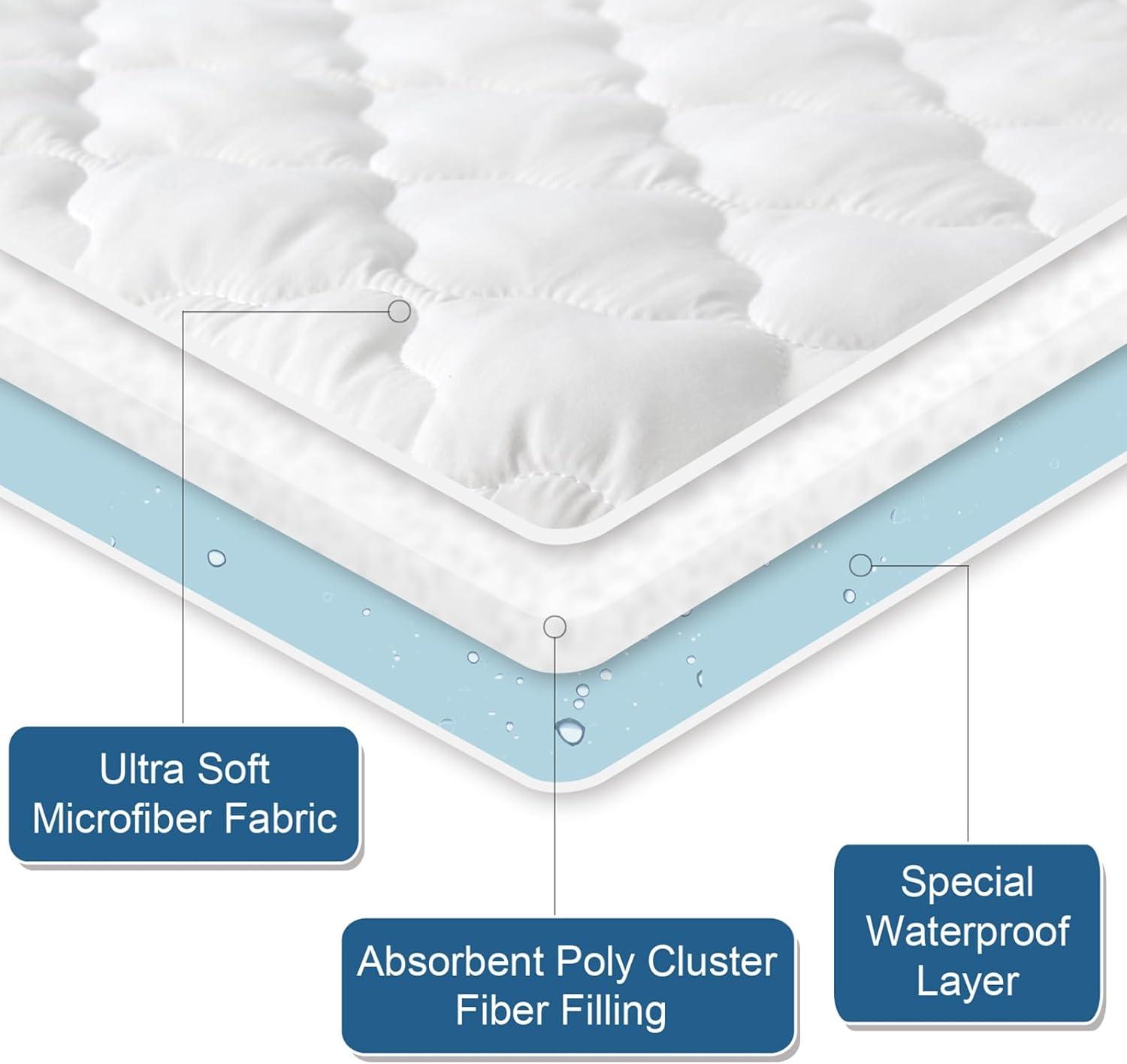 King Size Waterproof Mattress Pad, Waterproof Mattress Pad Cover with Elastic Extra Long Skirt up to 18"- Ultra Soft Breathable Mattress Protector 1 King (18" Deep)