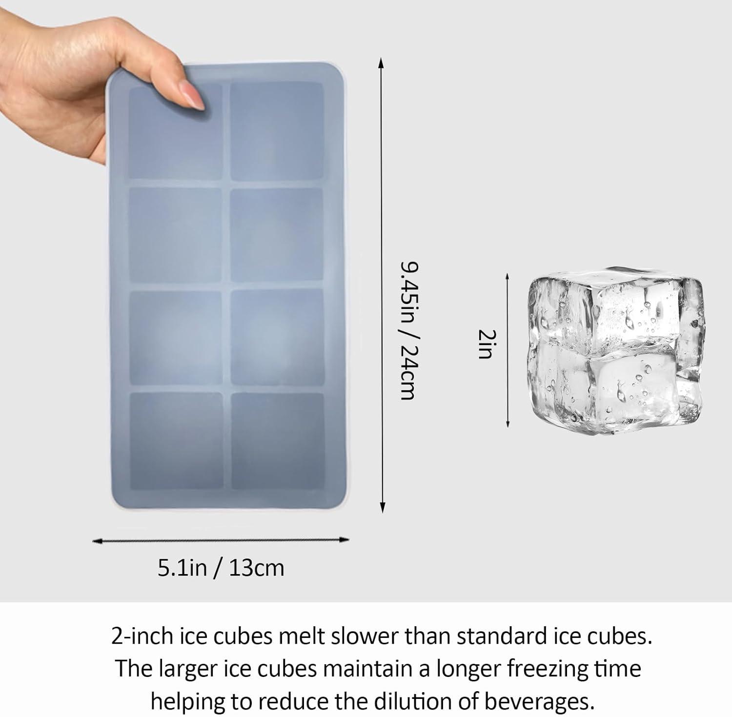 Large Ice Cube Tray for Whiskey: Big Square Ice Cube Maker for Cocktail - 2Pack Silicone Old Fashioned Ice Cube Trays - 2inch Huge Cubed Ice Trays for Whisky