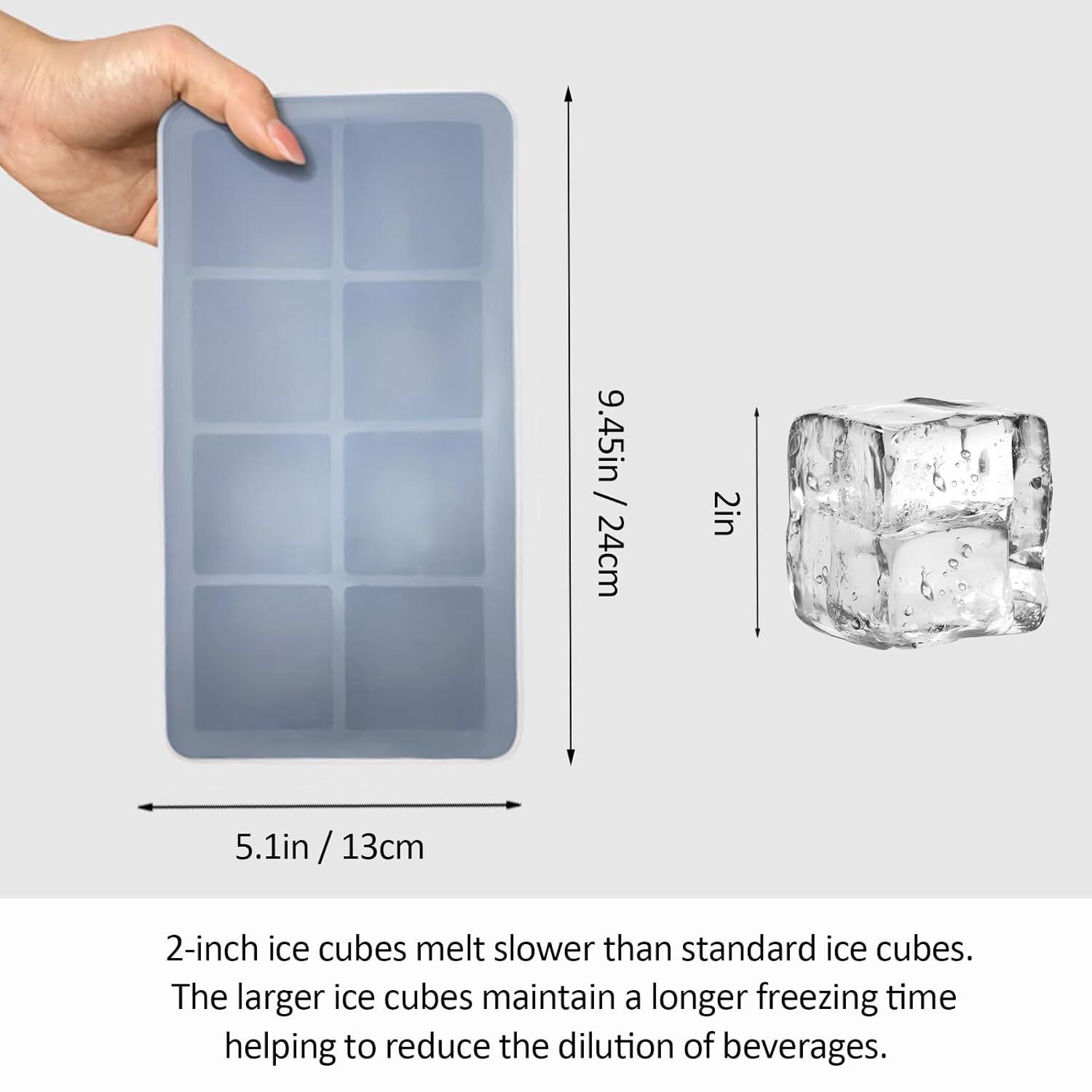 Large Ice Cube Tray for Whiskey: Big Square Ice Cube Maker for Cocktail - 2Pack Silicone Old Fashioned Ice Cube Trays - 2inch Huge Cubed Ice Trays for Whisky