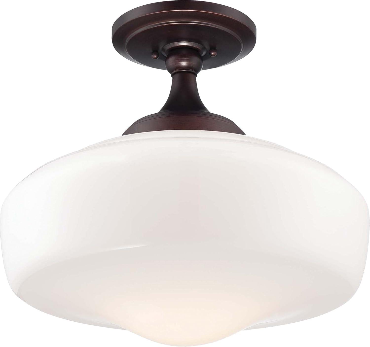 Brushed Bronze Opal Glass Semi-Flush Mount Ceiling Light